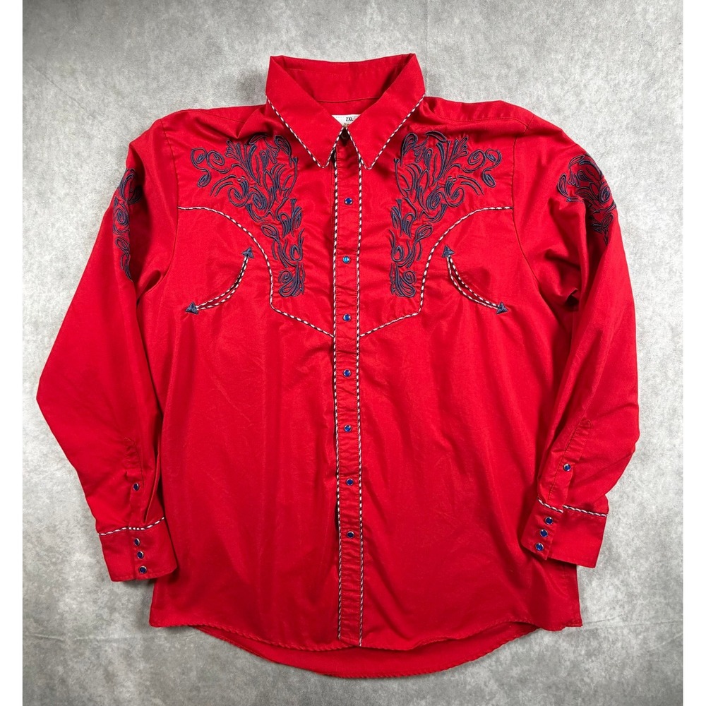 Rangers Legend Original Mens 2XL Western Shirt Red Embroidered Pearl Snap Cowboy